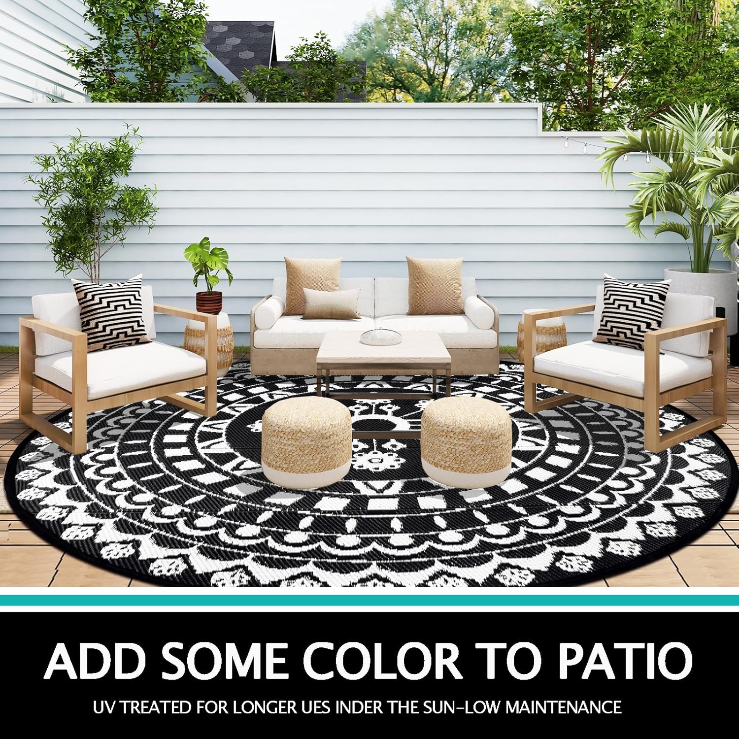 Thumbnail 2 de Capslpad Boho Round Outdoor Rug 240cm – Waterproof, Reversible, UV Resistant Plastic Straw Style Mat
