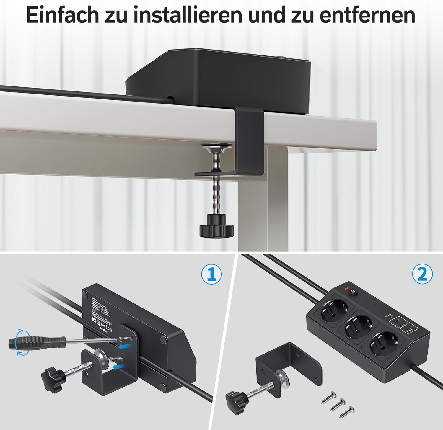 Thumbnail 6 de STGAROT Tischsteckdose mit USB-C PD 20W – 3-fach Mehrfachsteckdose mit USB und Klemmvorrichtung