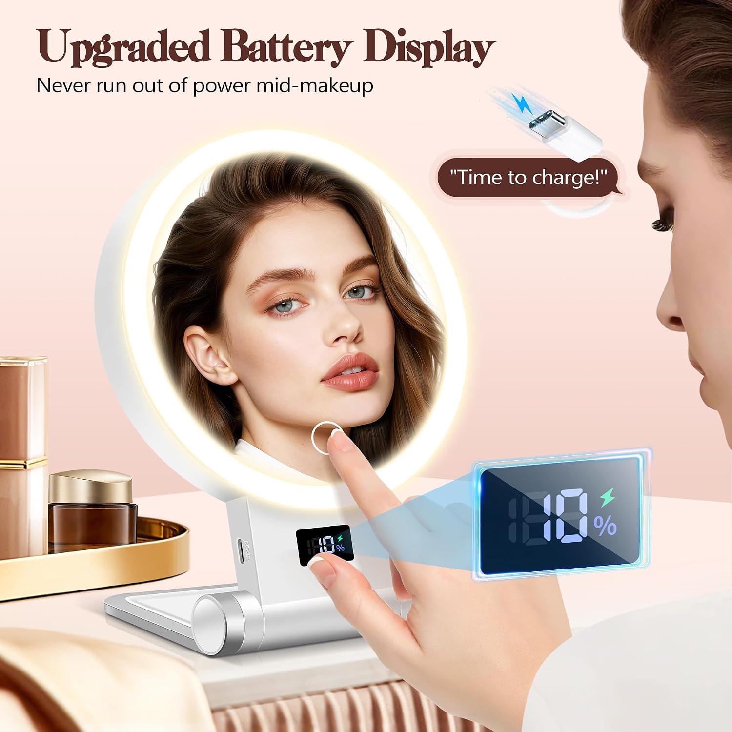 Detalle 2 de B Beauty Planet 1X/30X Lighted Makeup Mirror, 3 Colour Modes, Foldable