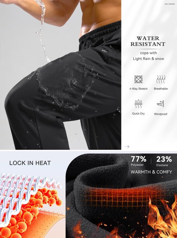 Detalle de Pudolla Men's Fleece Lined Sweatpants — Water Resistant