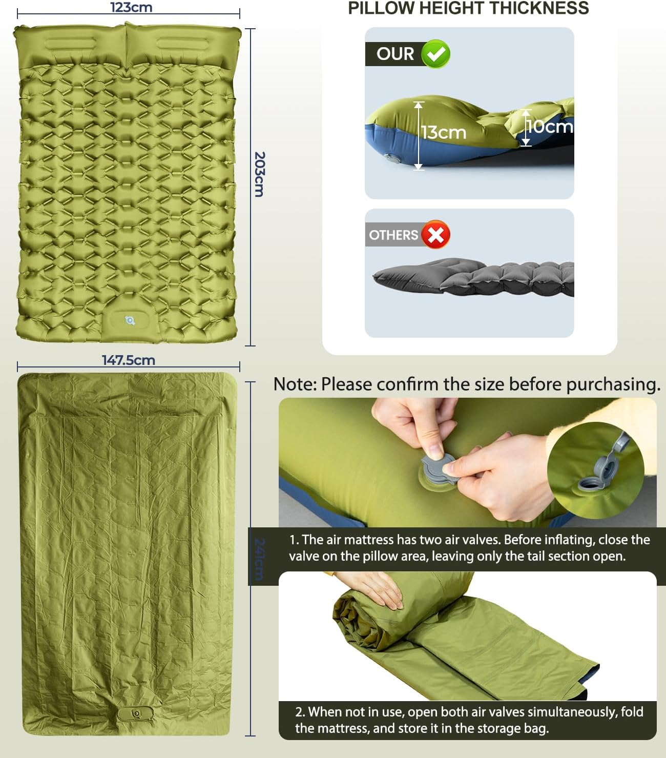 Thumbnail 5 de DoXtreme Double Self-Inflating Camping Mattress 195x134 cm, 10 cm Thick – 2 Person