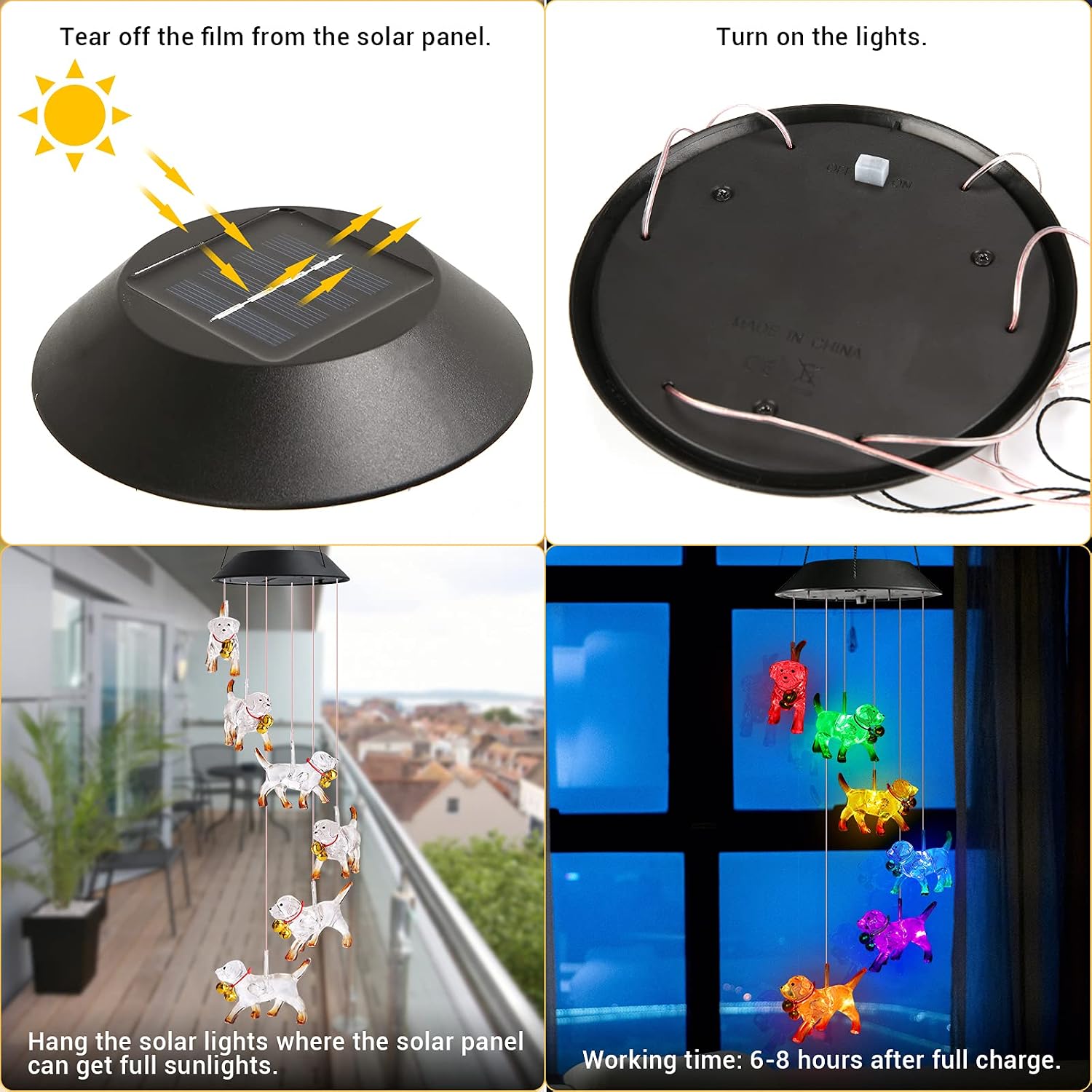 Detalle 2 de Toodour Solar Dog Wind Chime with Colour-Changing LED Lights