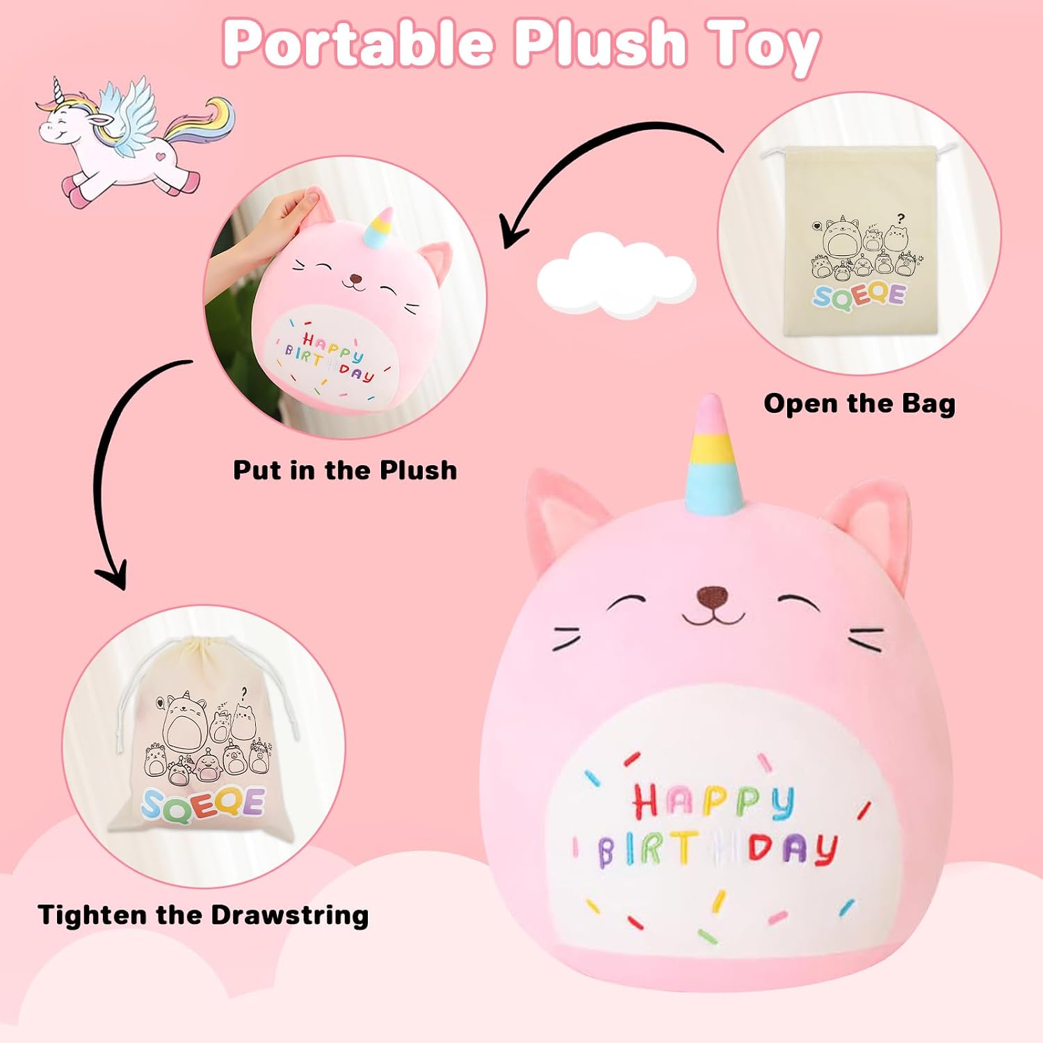 Thumbnail 3 de SQEQE Unicorn Cat Plush – 8-Inch Kawaii Birthday Cat Plushies