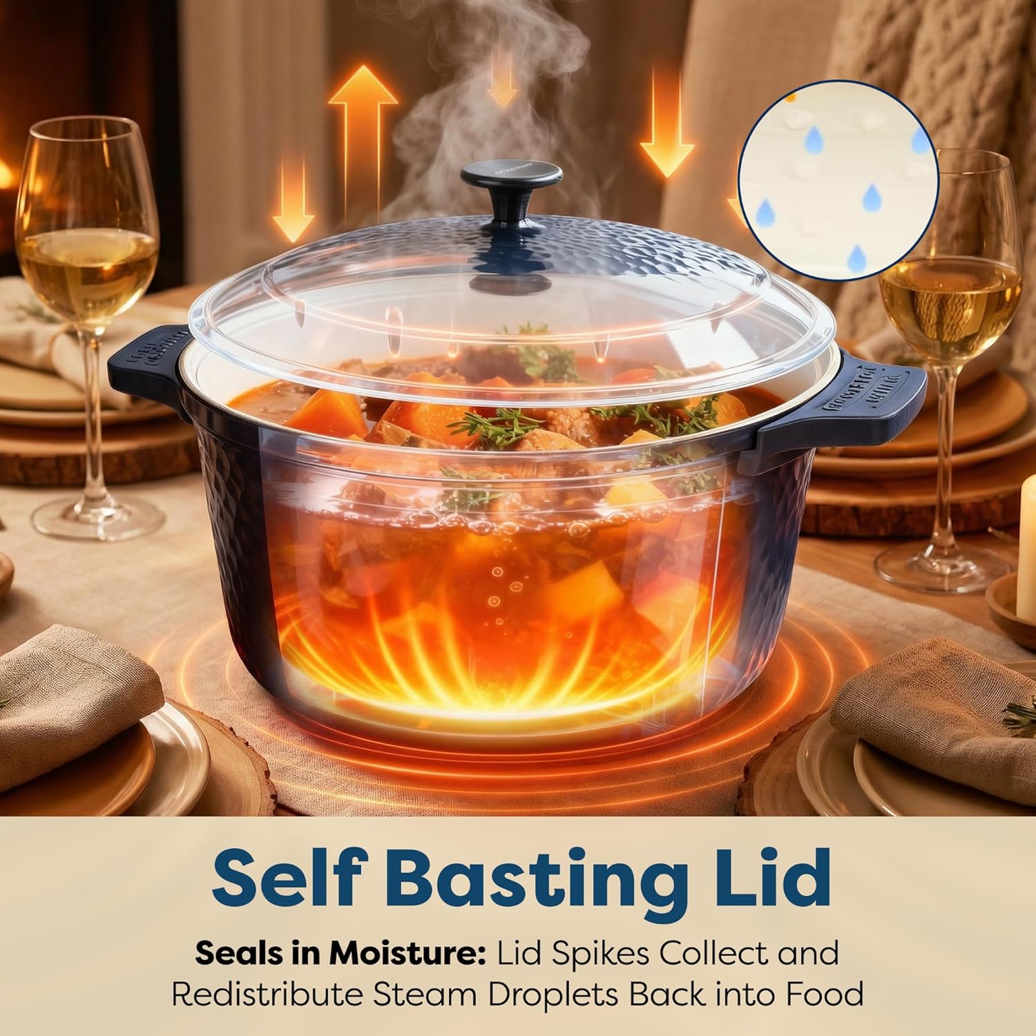 Thumbnail 5 de Gotham Steel Hammered 5 Qt Lightweight Dutch Oven Pot with Lid & Holders (Ceramic Nonstick, Oven Safe)