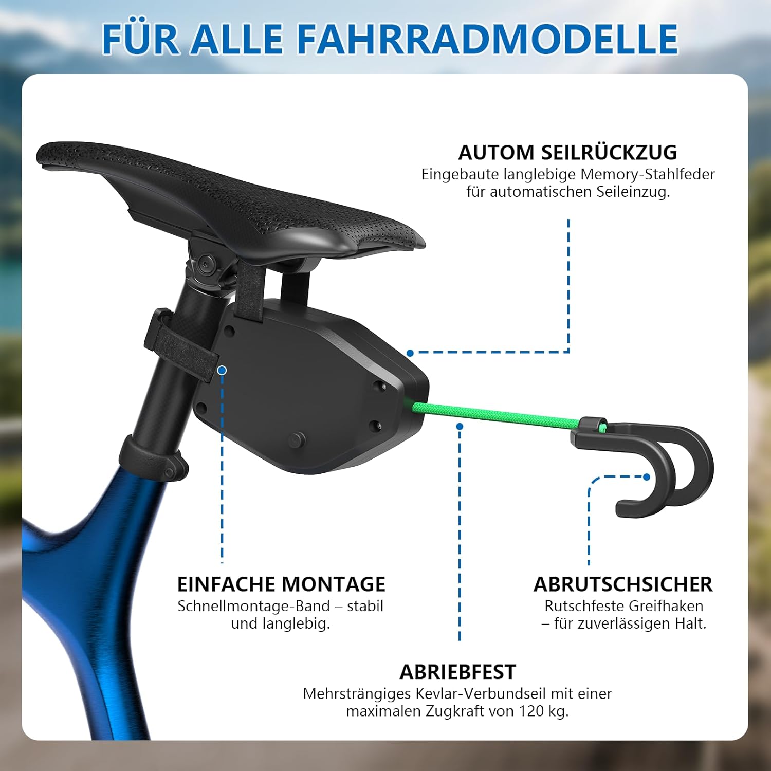 Thumbnail 4 de FIVAVA Fahrrad Abschleppseil für Kinder, 2,5 m einziehbar – Zugseil für Eltern-Kind-Radtouren