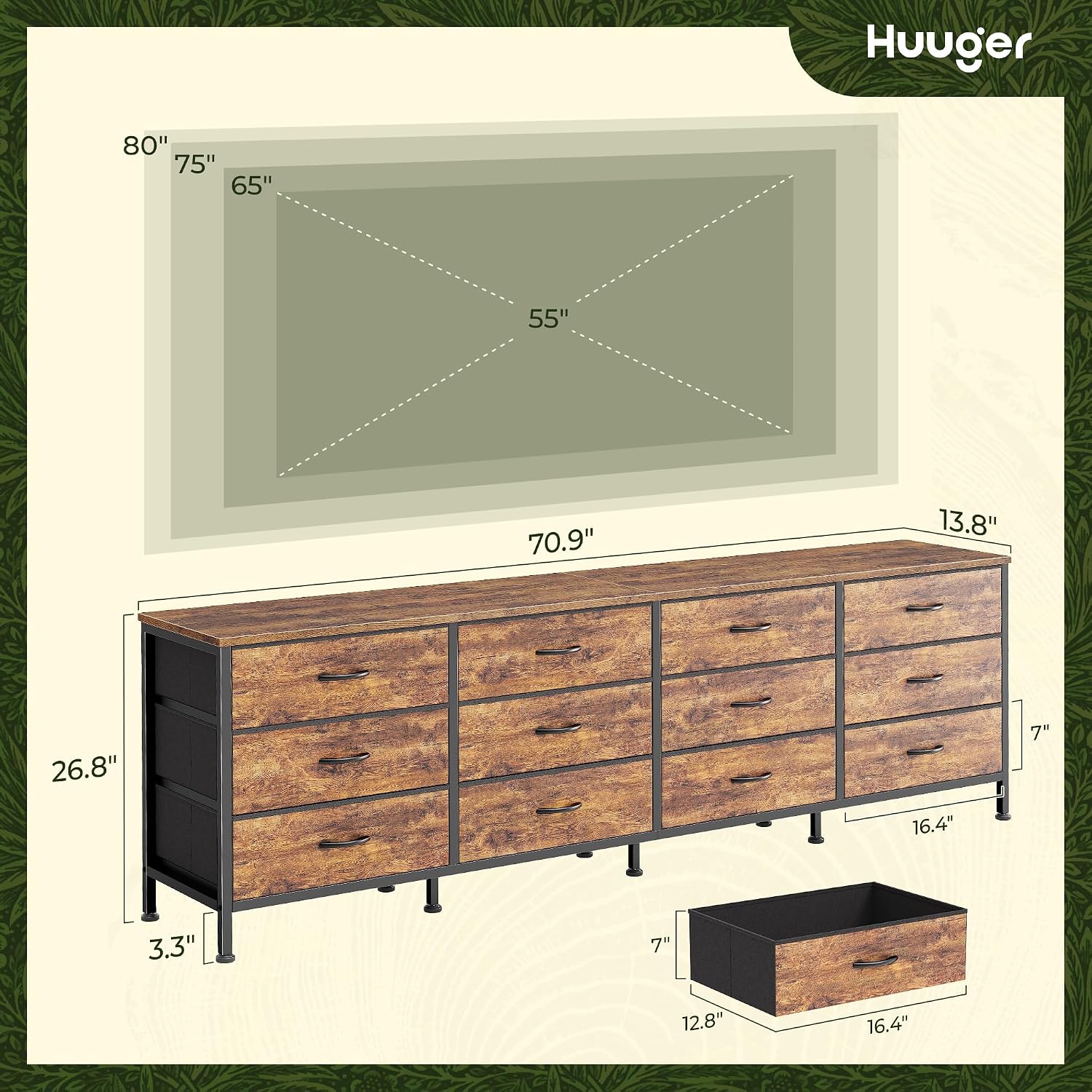 Detalle de Huuger 70 Inch Dresser with 12 Fabric Drawers ๐