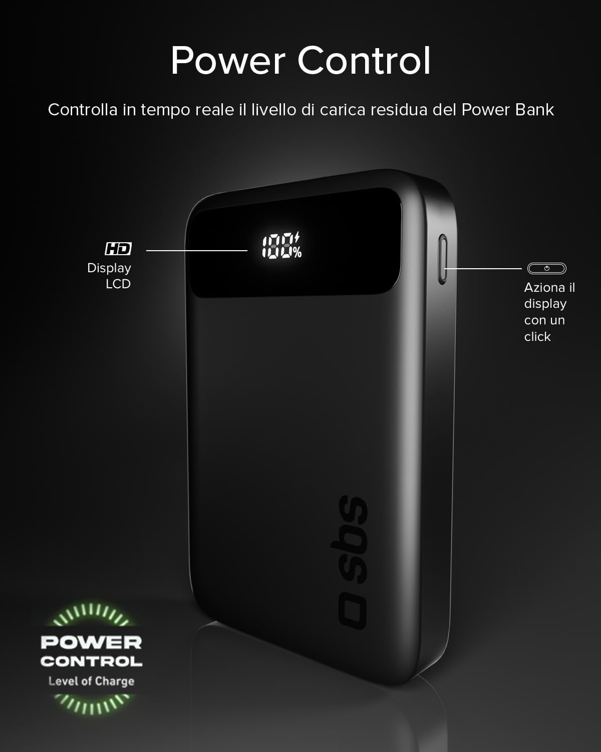 Thumbnail 6 de SBS Compact PowerBank 10000mAh 20W PD 3.0 PPS, AFC, Display LCD, USB-C e USB-A, nero