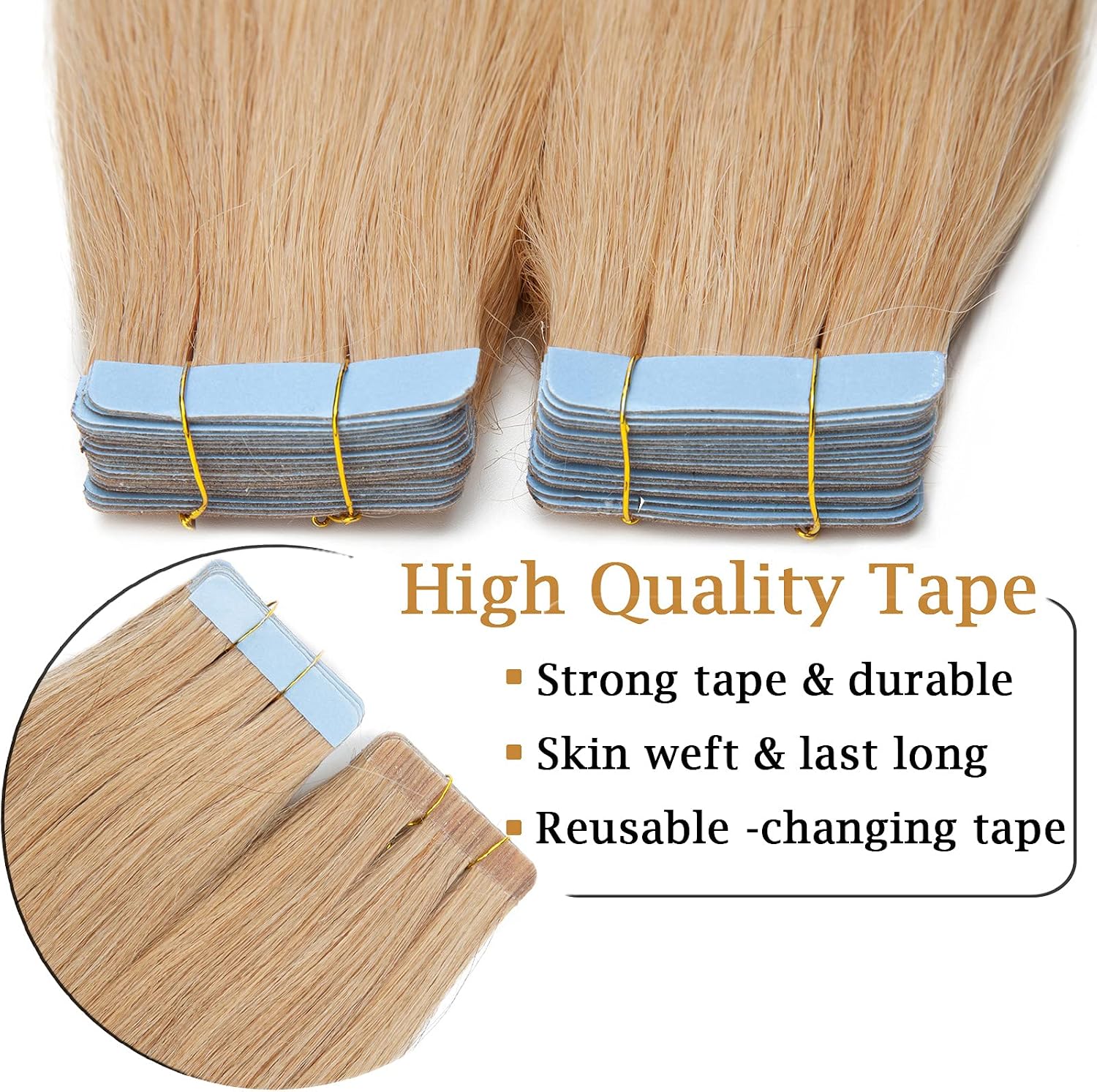 Detalle de SEGO Extension Adesive Capelli Veri Biadesivo Tape Extensions 40 fasce/Set 100% Remy Hair (45 cm, 24 Biondo Naturale) senza clip