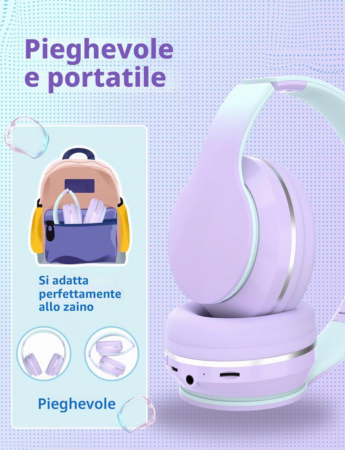 Thumbnail 6 de Xunpuls Cuffie Bluetooth per bambini: over‑ear, comode, pieghevoli e versatili