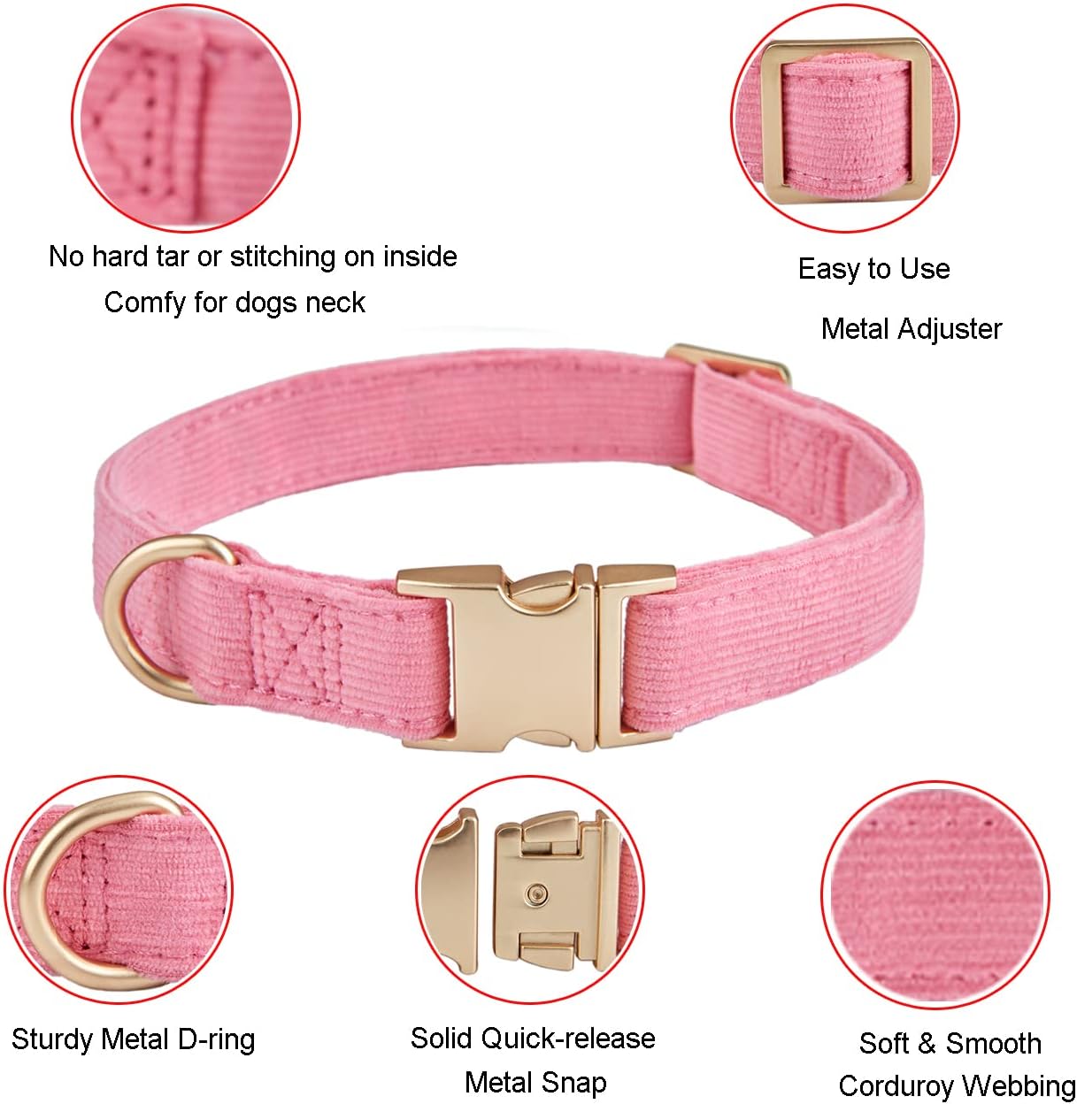Detalle de YUDOTE Ultra-soft Dog Collar: Natural Cotton Corduroy for Small Dogs (Rosy Pink)