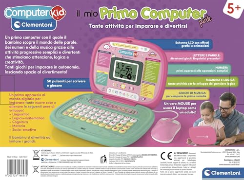 Detalle de Clementoni Sapientino - Il Mio Primo Computer Pink: Laptop educativo con 35 attività per bambini dai 5 anni