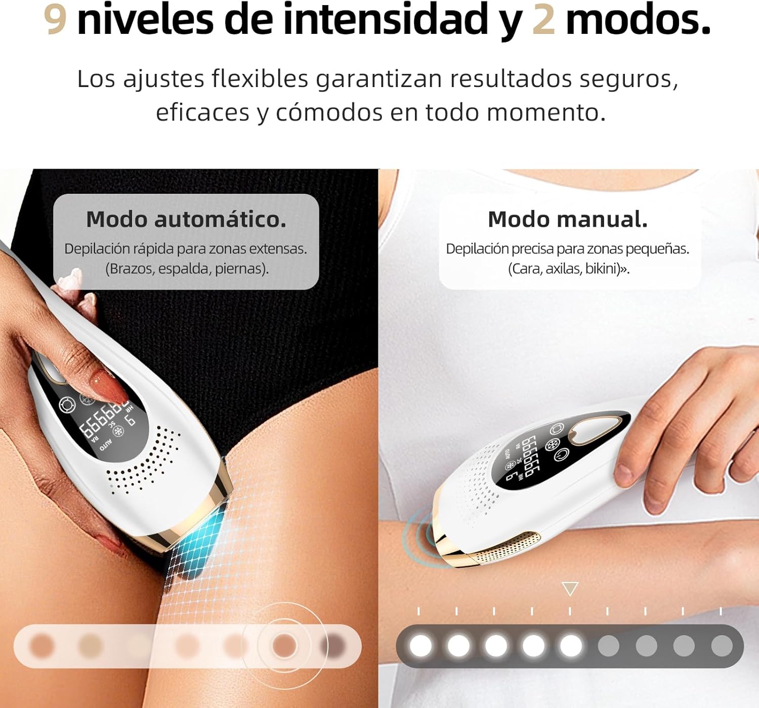 Detalle de Epilatore Luce Pulsata Slikwave: 9 livelli, 6 accessori e modalità manuale/automatica per uomo e donna