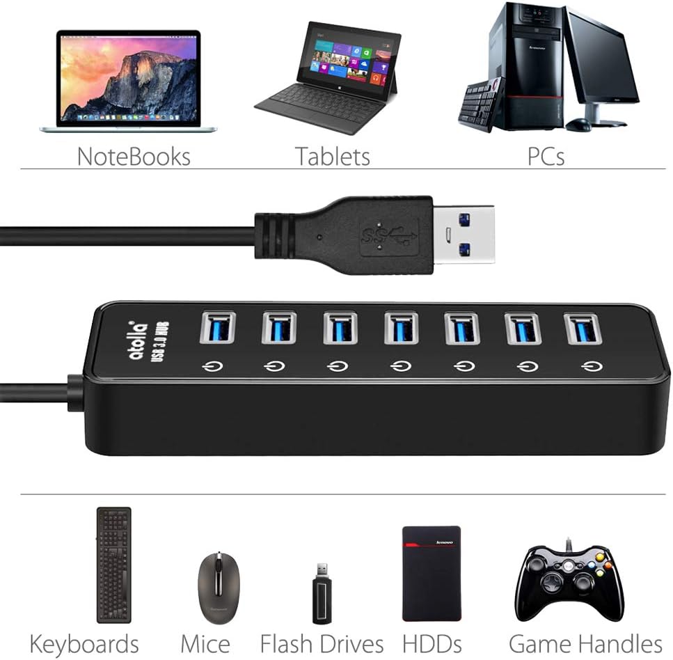 Thumbnail 5 de atolla Powered USB 3.0 Hub 7‑port with 20W power adapter 📱