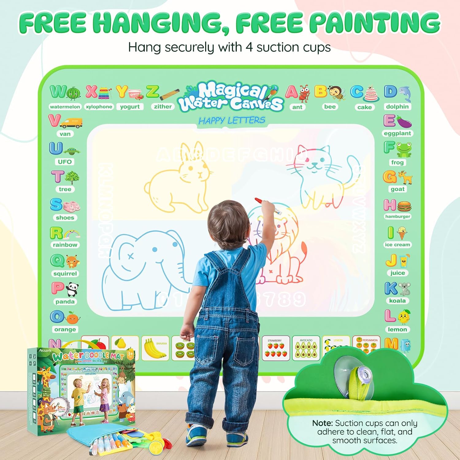 Detalle de Water Doodle Mat Aqua Magic Water Drawing Mat with 4 Suction Cups, 6 Magic Pens & Storage Bag
