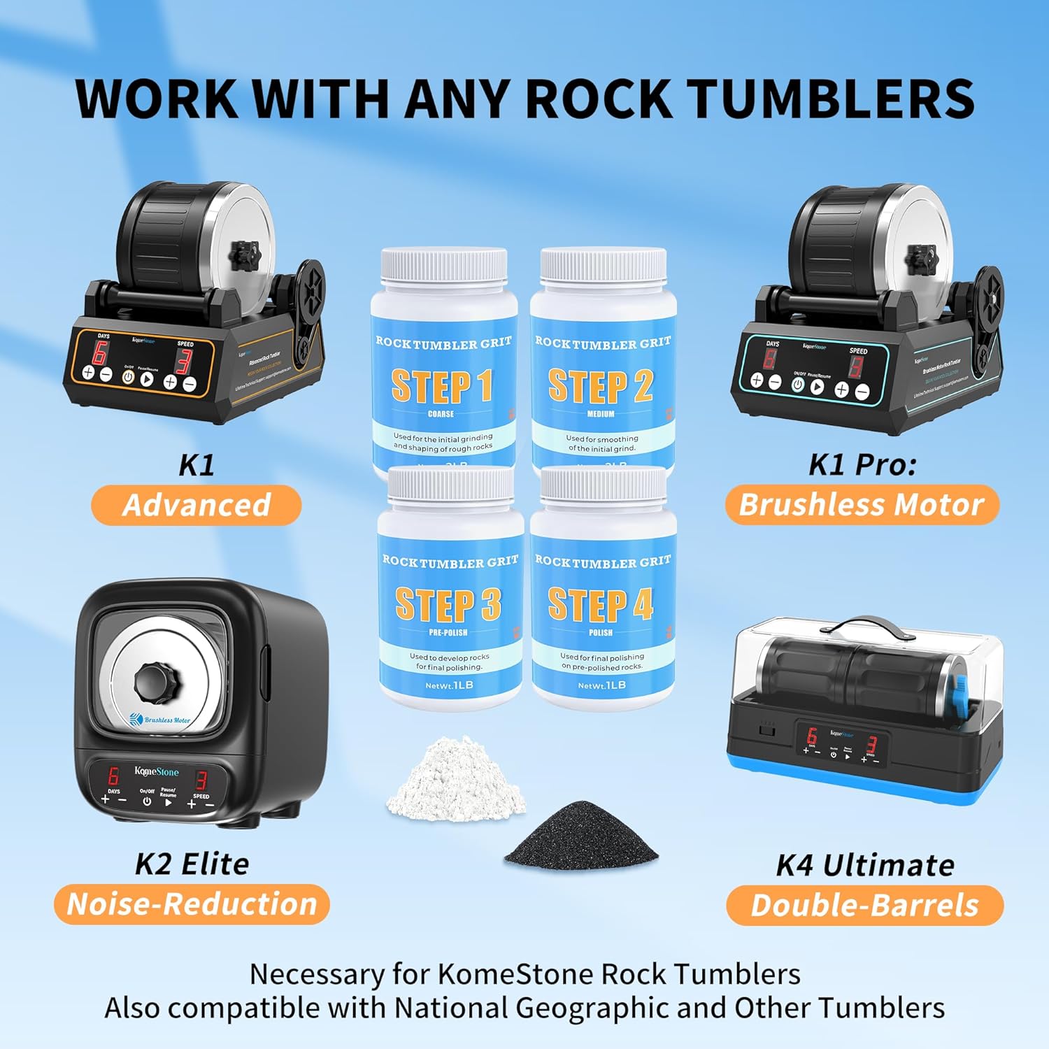 Thumbnail 4 de KomeStone Rock Tumbler Grit and Polish Refill Kit (6 Pounds) — 4-Step Media for Up to 40 lbs of Rocks