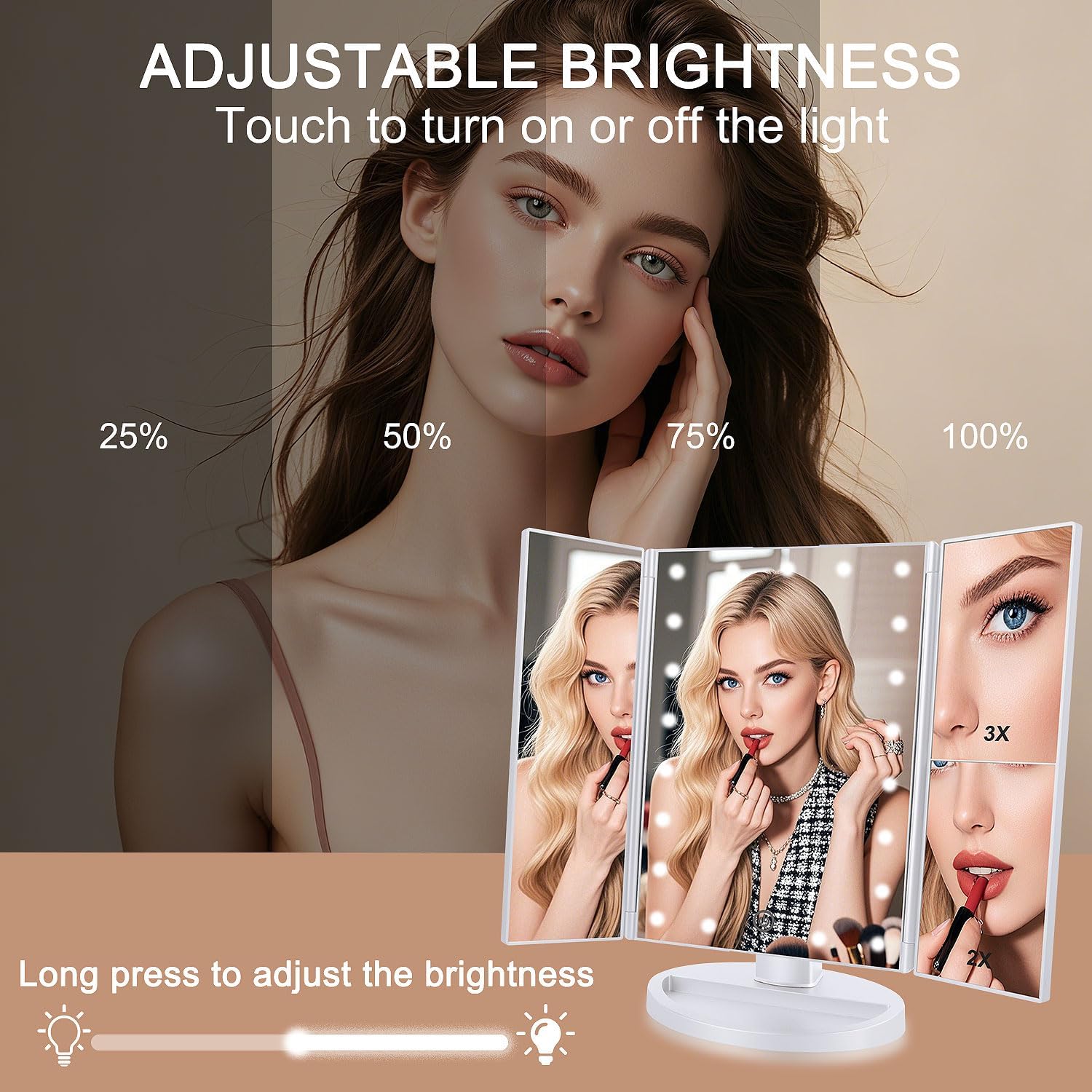 Thumbnail 2 de deweisn Tri-Fold Lighted Vanity Mirror 3X 💄