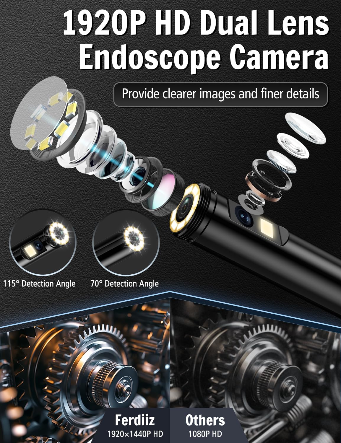 Detalle de Ferdiiz Endoscopio per smartphone con doppia lente 1920P HD e sonda impermeabile IP67 (Android e iOS)