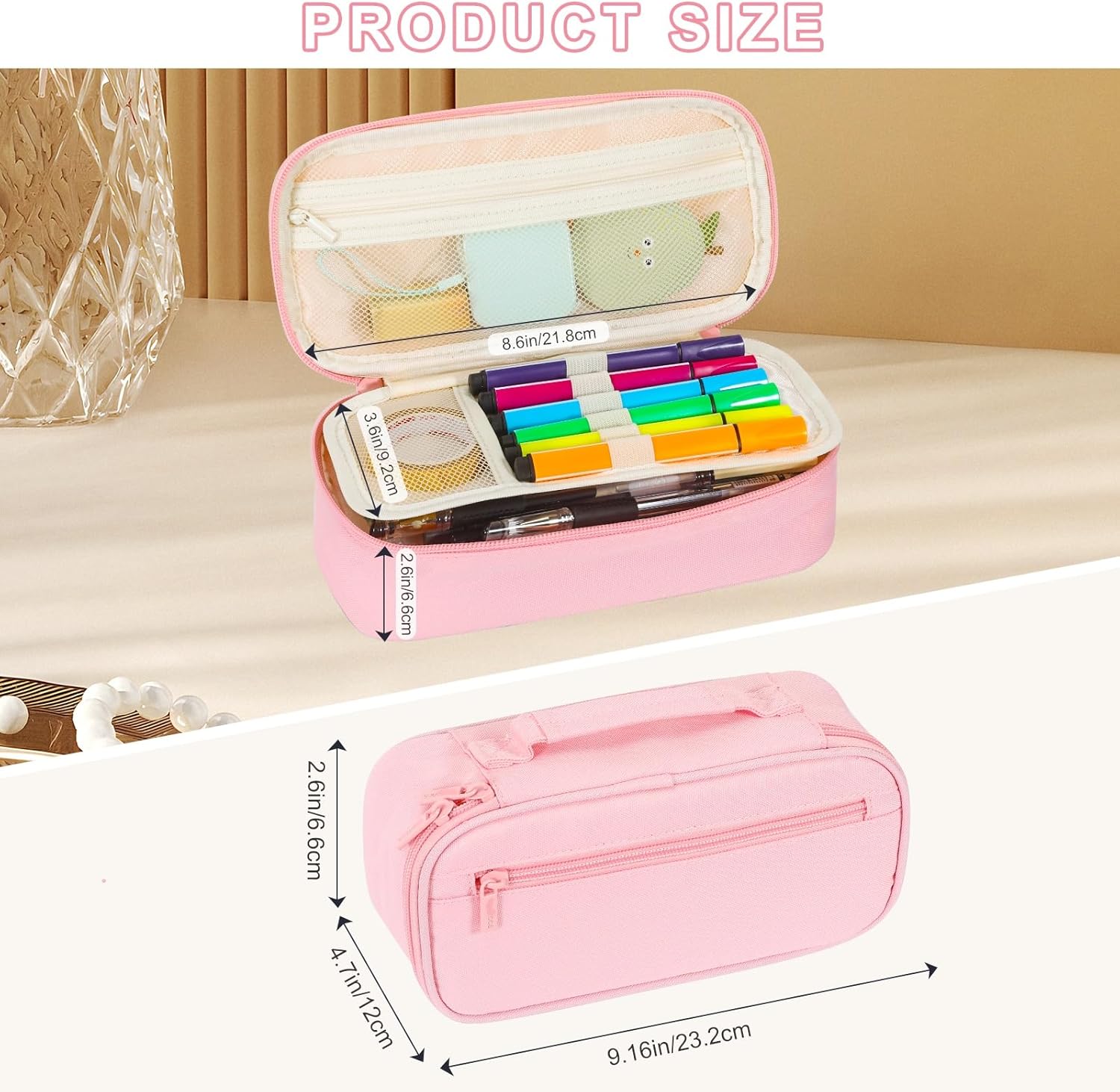 Detalle de Betarami Federmäppchen Federtaschen Mäppchen Etui Stifte 5 Fach – großes Fassungsvermögen, Rosa