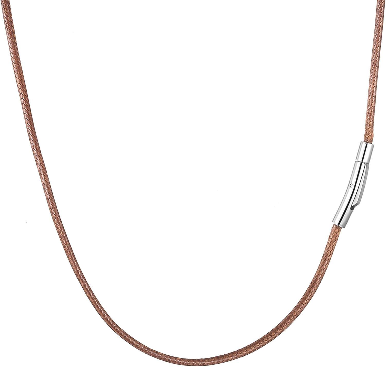 Detalle de RWQIAN Lederkette Herren 2/3 mm Leder Halskette mit Druckverschluss – Schwarz/Braun, 46–76 cm