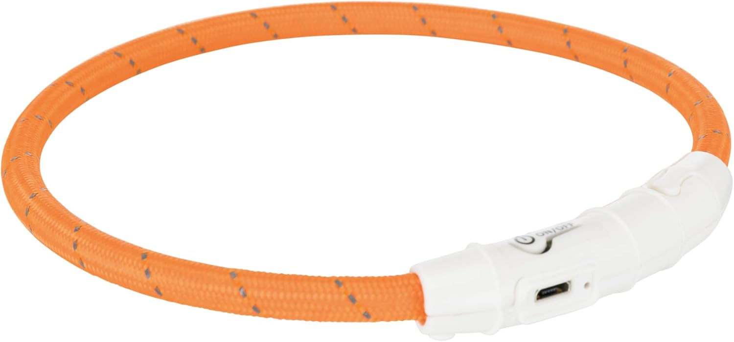 Detalle de TRIXIE 12641 Collare luminoso ricaricabile per cani – LED USB, silicone, XS‑XL, Ø 10 mm, 70 cm