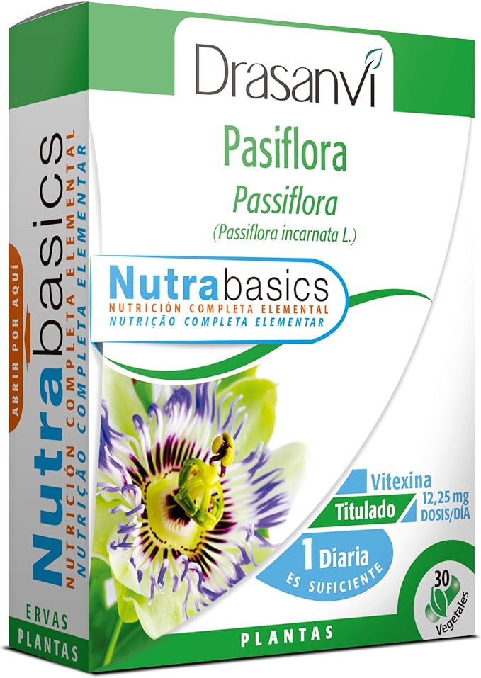 Detalle de Drasanvi Nutrabasics Pasiflora 🌿 Relajación, Vegan, Sin Gluten, 30 cápsulas
