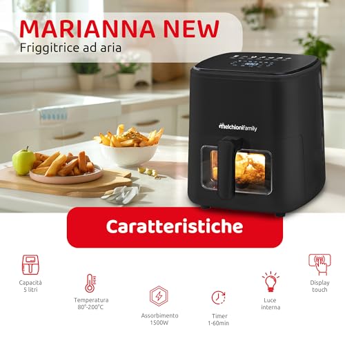 Detalle de Melchioni Marianna Plus friggitrice ad aria da 5 L con oblò e display touch