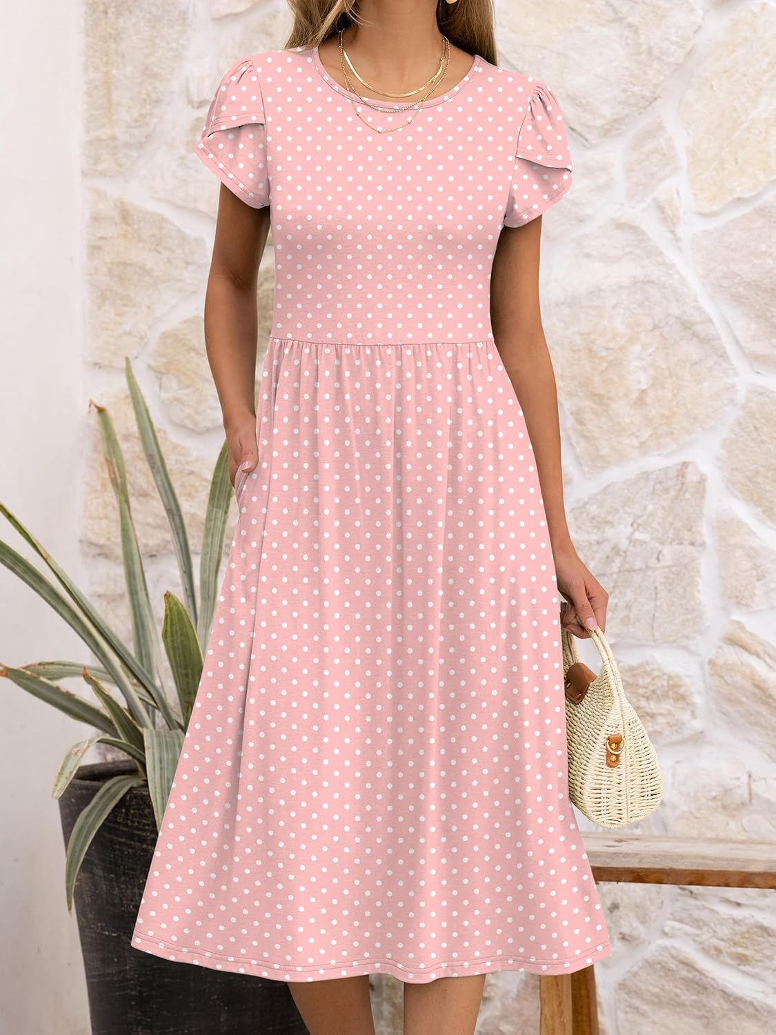Thumbnail 4 de ANRABESS Women's Summer Short Sleeve A-Line Midi Dress with Pockets