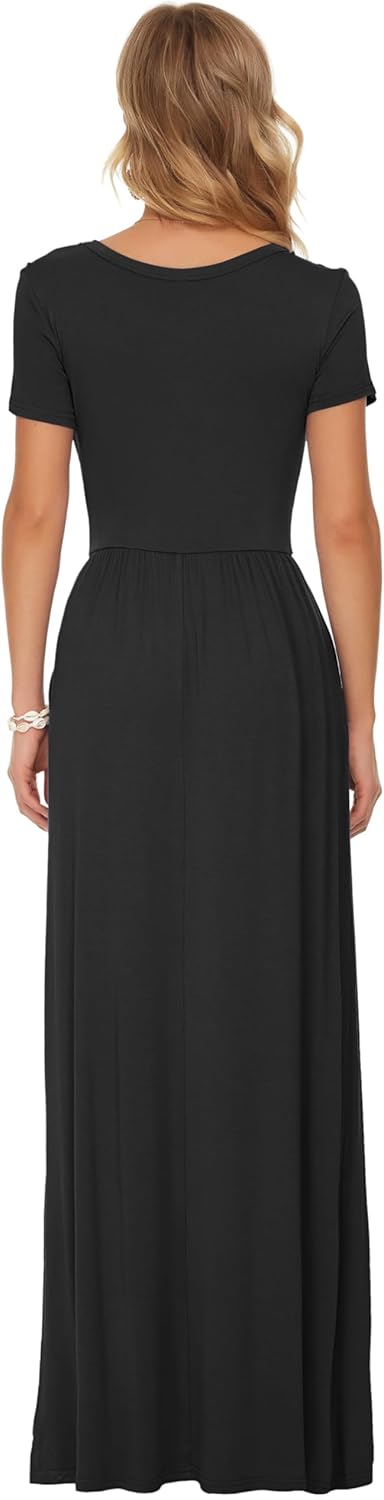 Thumbnail 3 de AUSELILY Damen Kurzarm Sommer Casual Long Maxi Kleid mit Taschen