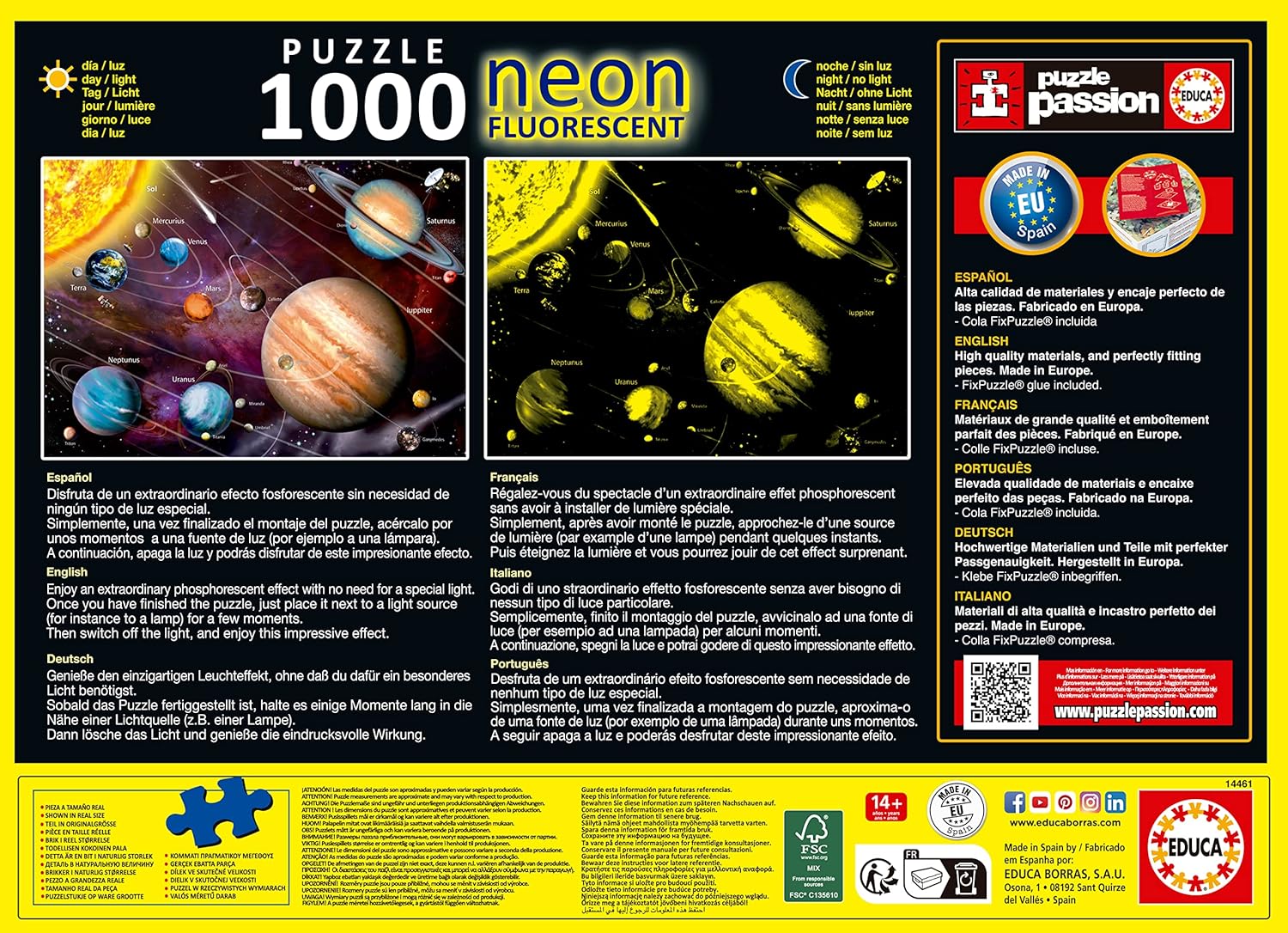 Thumbnail 3 de Puzzle Educa 1000 pièces pour adultes “Système solaire néon” (14461) qui brille dans le noir