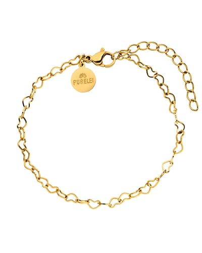 Detalle de Purelei Heart Armband (Gold) – Filigranes Damenarmband aus Edelstahl, verstellbar 16–20 cm