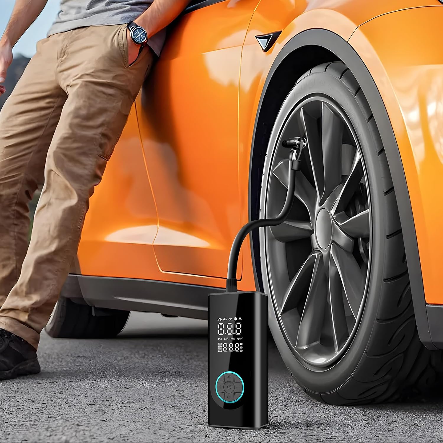 Thumbnail 6 de Portable Car Tyre Pump Air Compressor with Digital Tyre Inflator, Preset Pressure, Auto Shut-Off & 3-Mode LED Light (up to 150PSI)