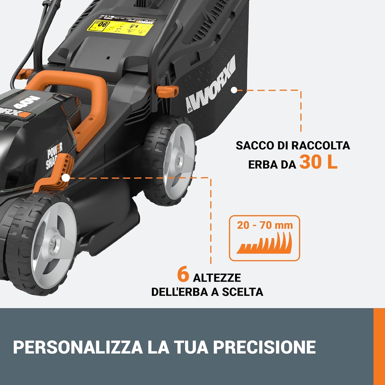 Detalle de WORX WG779E.1 tosaerba a batteria 40V PowerShare da giardino, taglio 34 cm
