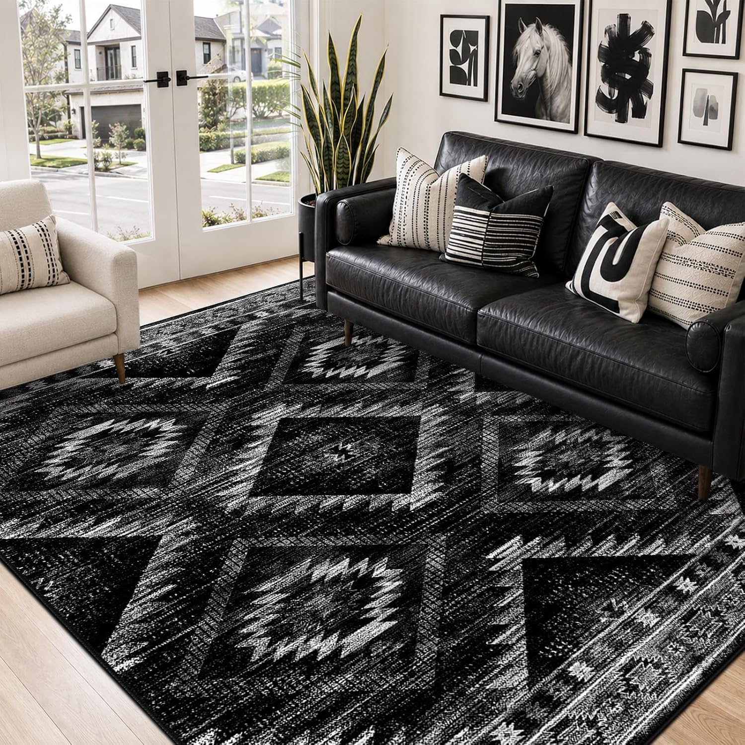 Thumbnail 1 de Area Rug 5x7 Non-Slip Tribal Western -Black