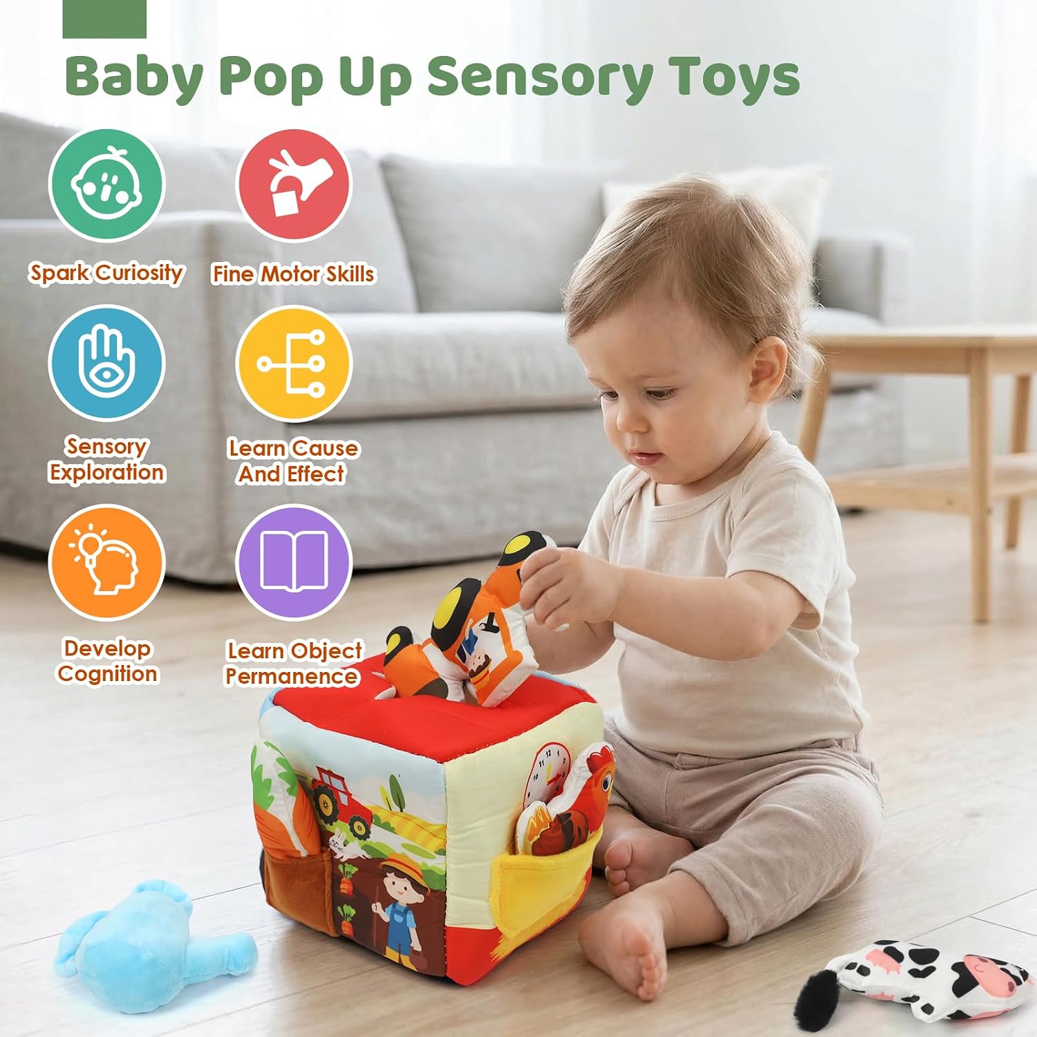 Thumbnail 1 de LZDMY Baby Toys 6 to 12 Months: Sensory Tissue Box Montessori Set with Farm Mat