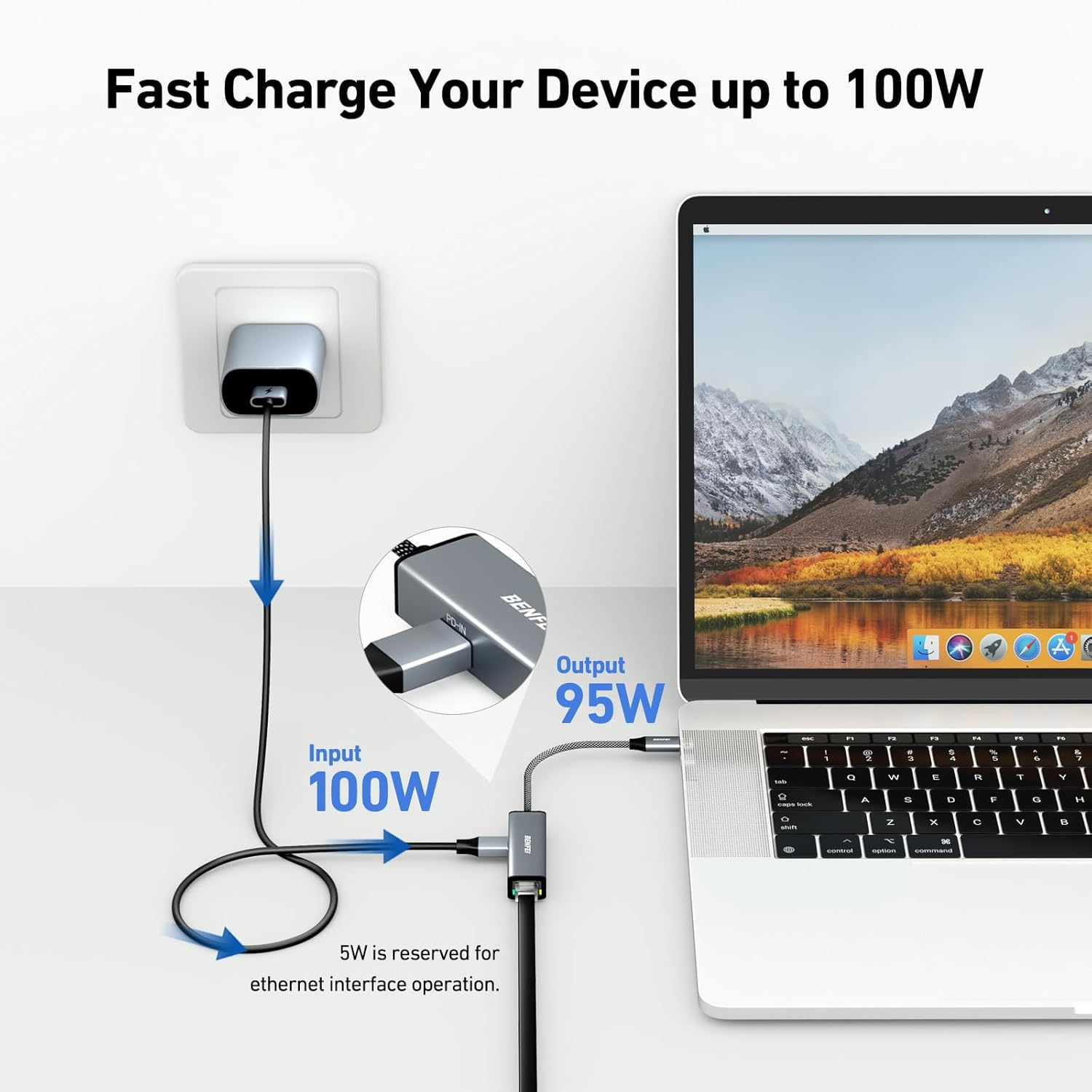 Detalle de BENFEI USB-C to Ethernet Adapter 100W ๐