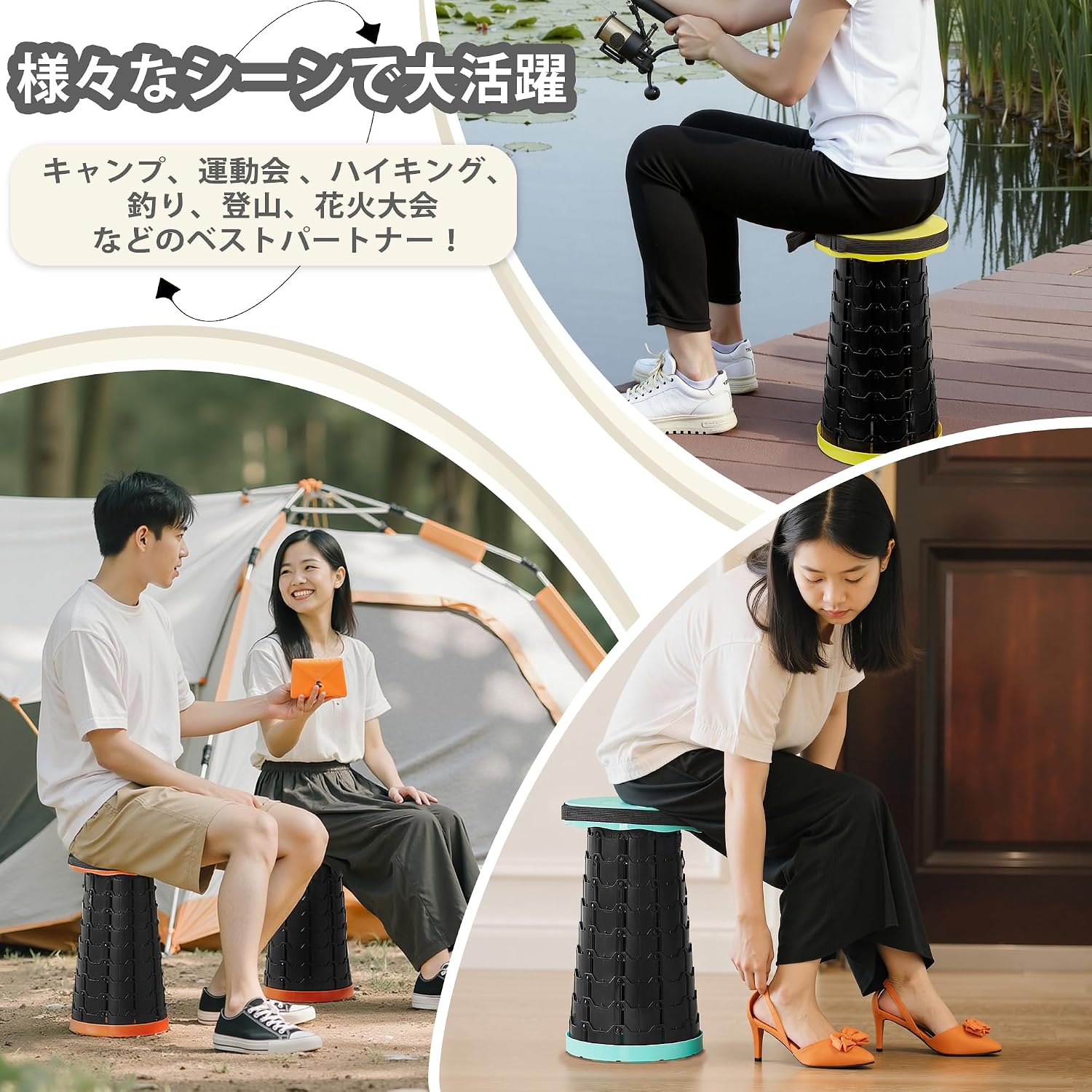 Detalle de VECELO KHD-OFC14-BSB-01 伸縮式折りたたみ椅子 直径25cm・高さ調節・耐荷重150kg