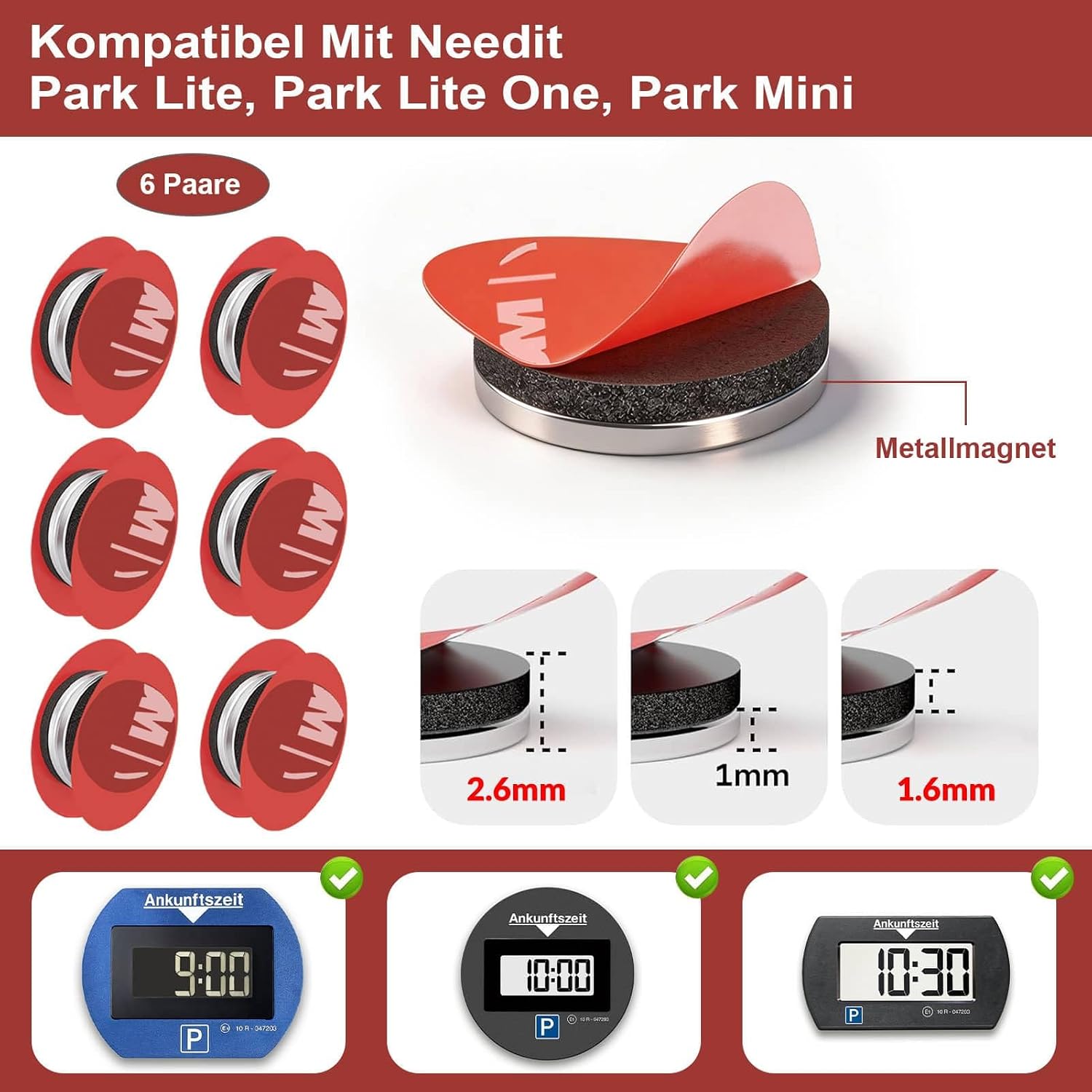Detalle de 12er Magnetische Ersatz-Klebepads für Needit Park Scheiben – rückstandsfrei, 1,6 mm, Nachfüllpackung