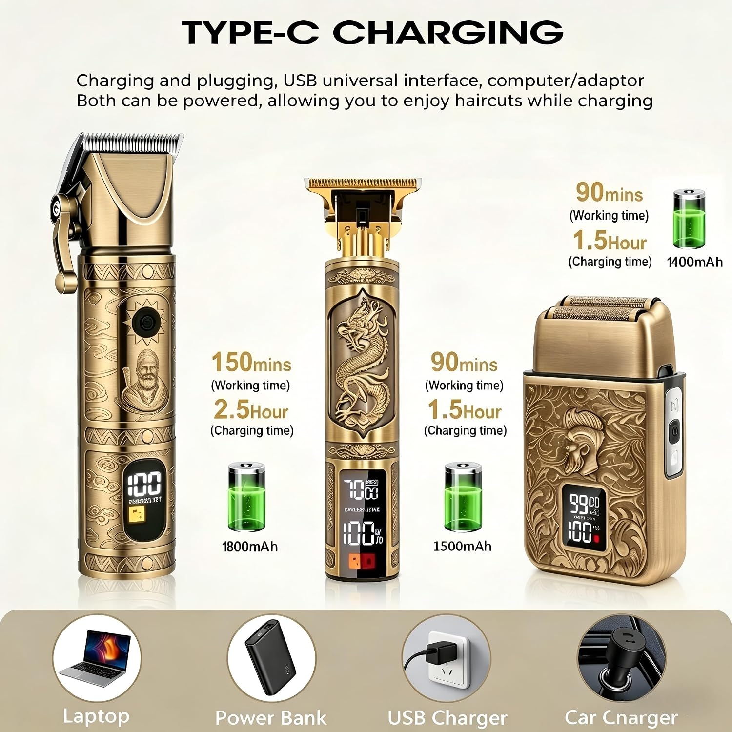 Detalle de Hair Clippers for Men Professional: T-Blade Trimmer, USB Rechargeable Grooming Kit