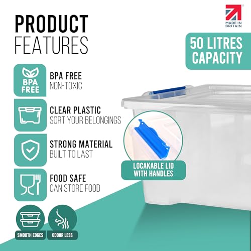 Detalle de Klass 3 PCS 50L Plastic Storage Boxes With Lids (Cliping Lid) – Clear, Strong & Stackable