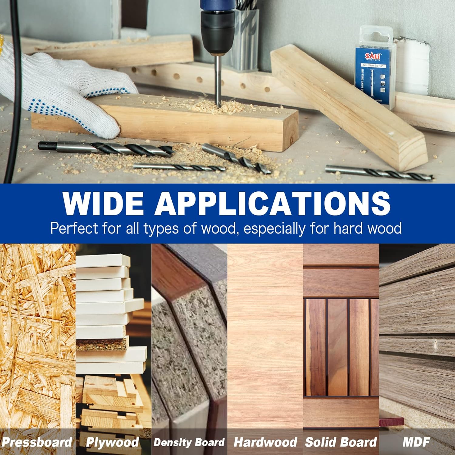 Detalle de SALI Holzbohrer-Set 4 mm, 20-tachiges Brad-Point-Set aus Karbonstahl