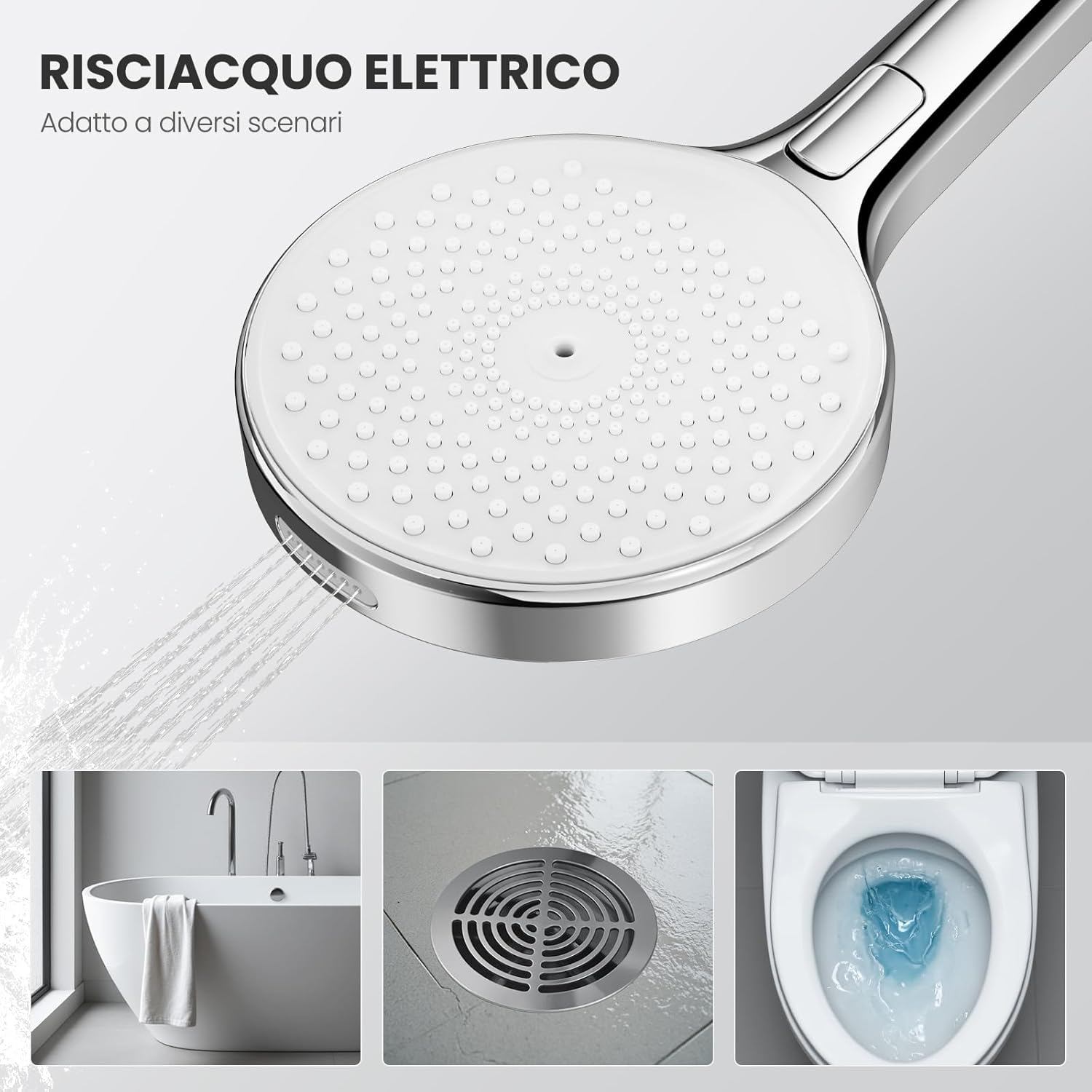 Thumbnail 2 de Auralum Soffione Doccia Anticalcare con Testa 140 mm: 4 Modalità, Alta Pressione e Risparmio Idrico