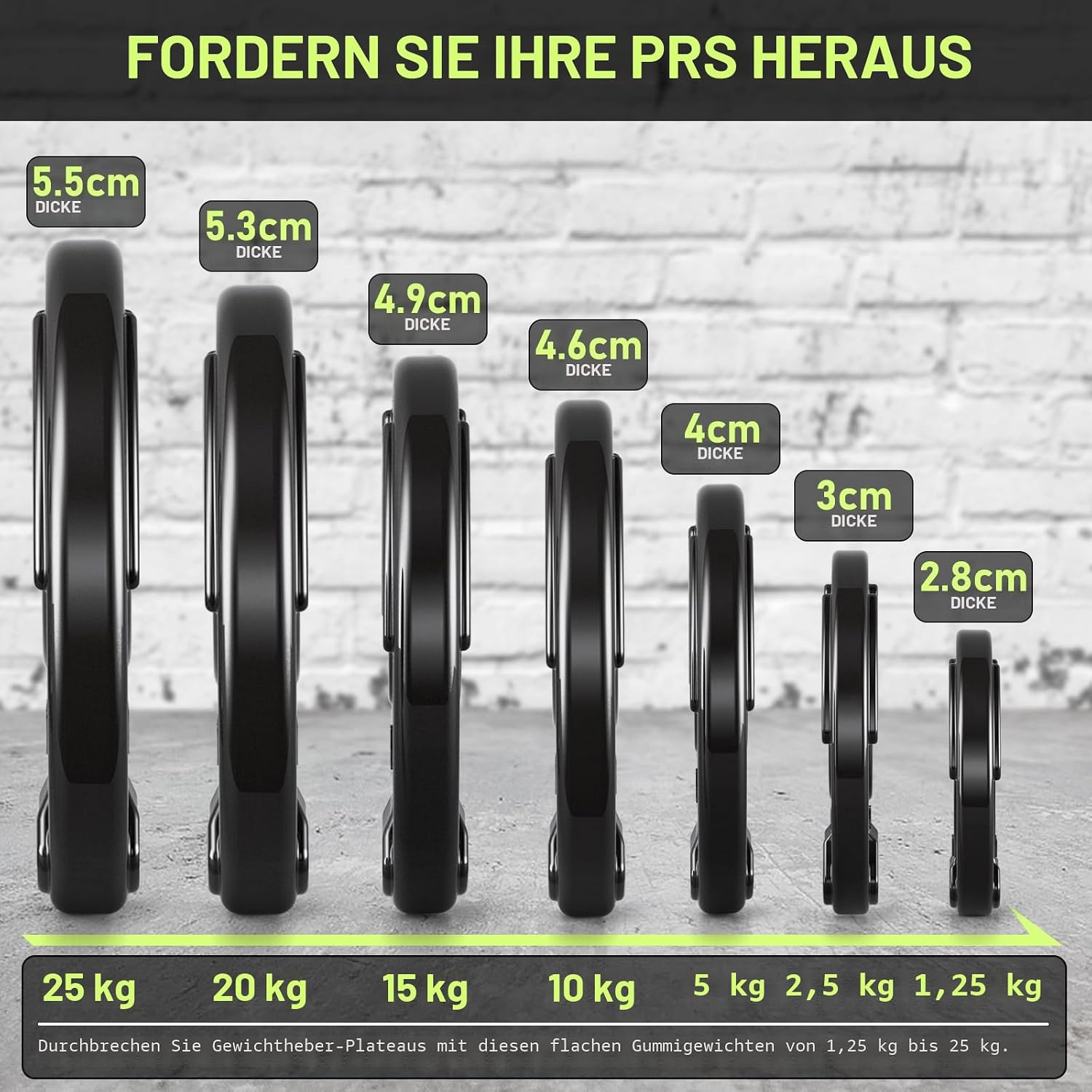 Detalle 2 de PhysKcal Olympische Hantelscheiben Ø50 mm – 1,25–25 kg, mit ergonomischen Griffen