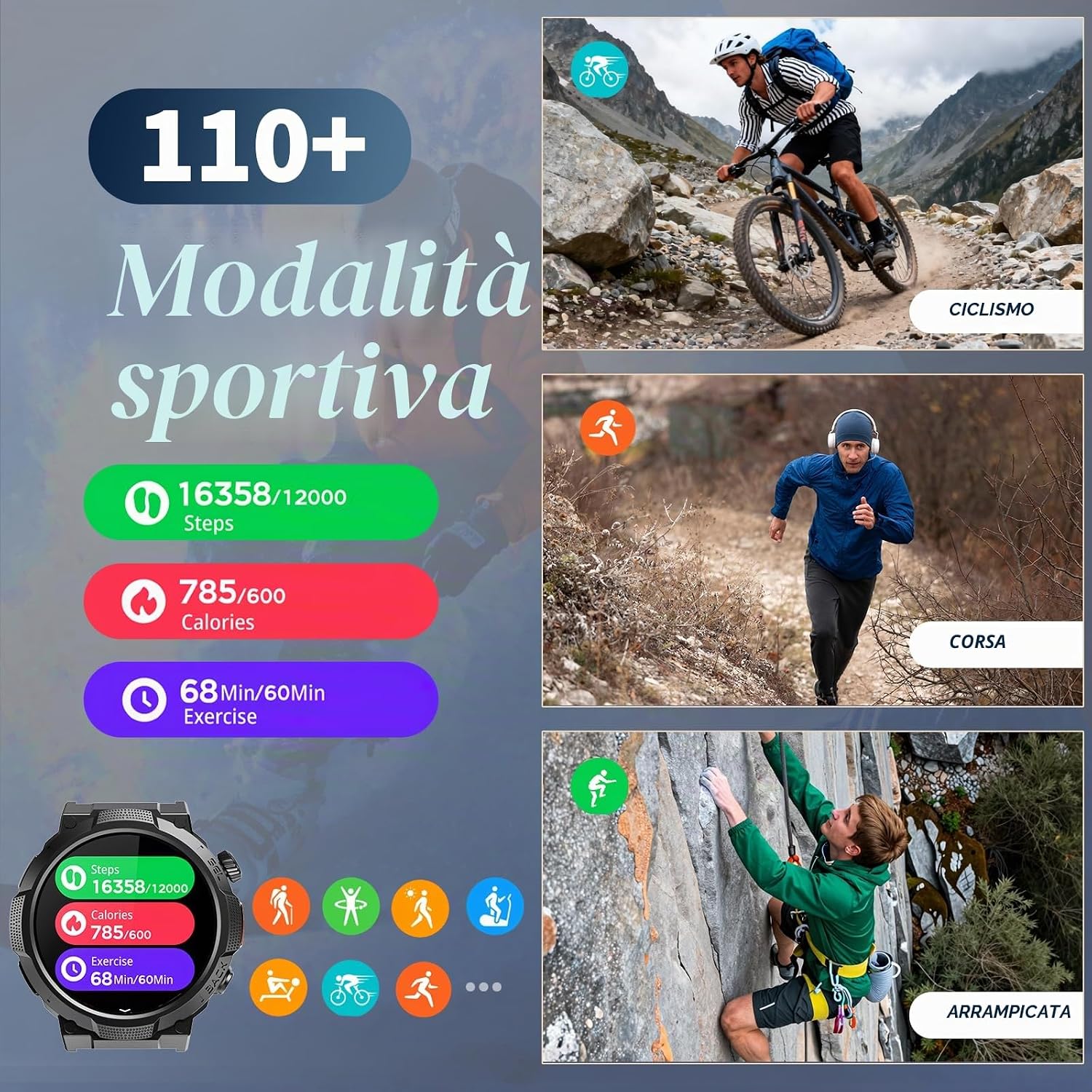 Thumbnail 6 de Soudorv 2026 Smartwatch Uomo-Donna: schermo AMOLED 1,53", 1000 mAh, chiamate e WhatsApp, 100+ sport e monitoraggio salute