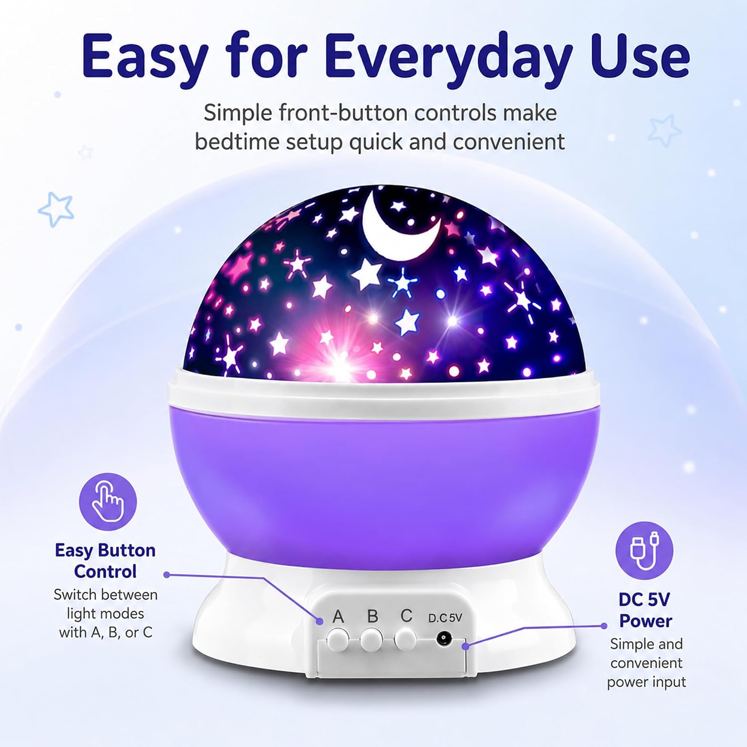 Detalle de MOKOQI 012-1361 Star Projector Night Light, 8 Color Modes, 360° Rotation