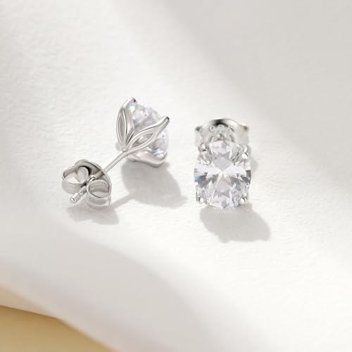 Detalle de jiamiaoi Pendientes de circonita para hombre y mujer en plata S925 con baño de oro blanco