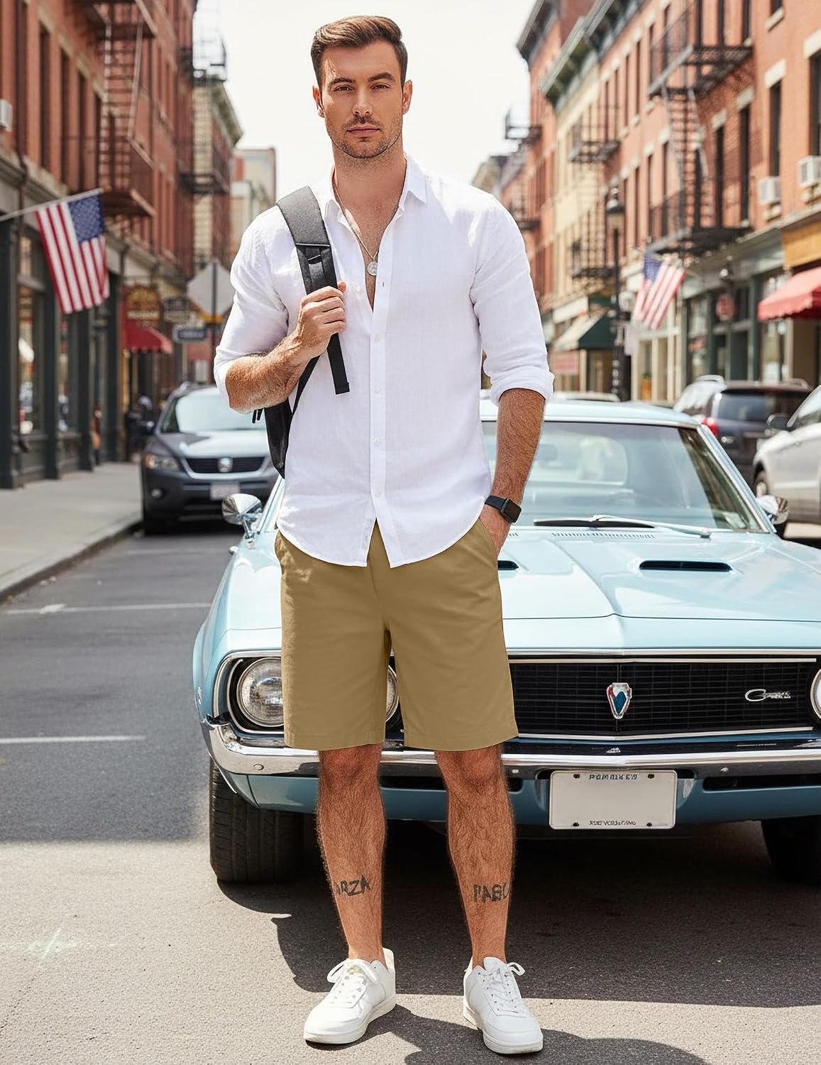 Detalle de COOFANDY Men's Casual Cotton Shorts with Elastic Waist and Drawstring