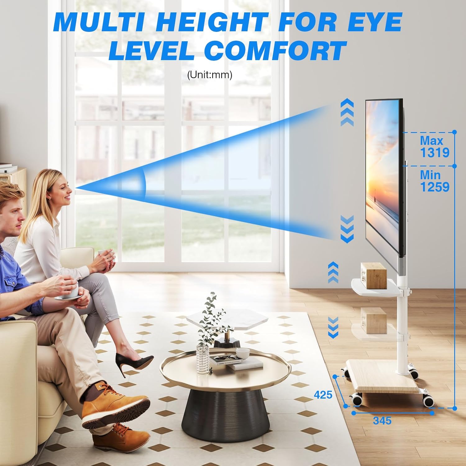 Thumbnail 3 de 5Rcom Support TV sur pied à roulettes blanc VESA 100x100 à 400x400 jusqu’à 35 kg