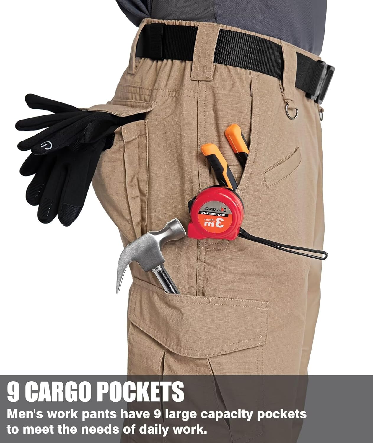 Detalle de Zoofly Men's Cargo Pants Ripstop Water Resistant Hiking Work Pants – 9-Pocket Tactical, Elastic Waist (No Belt)