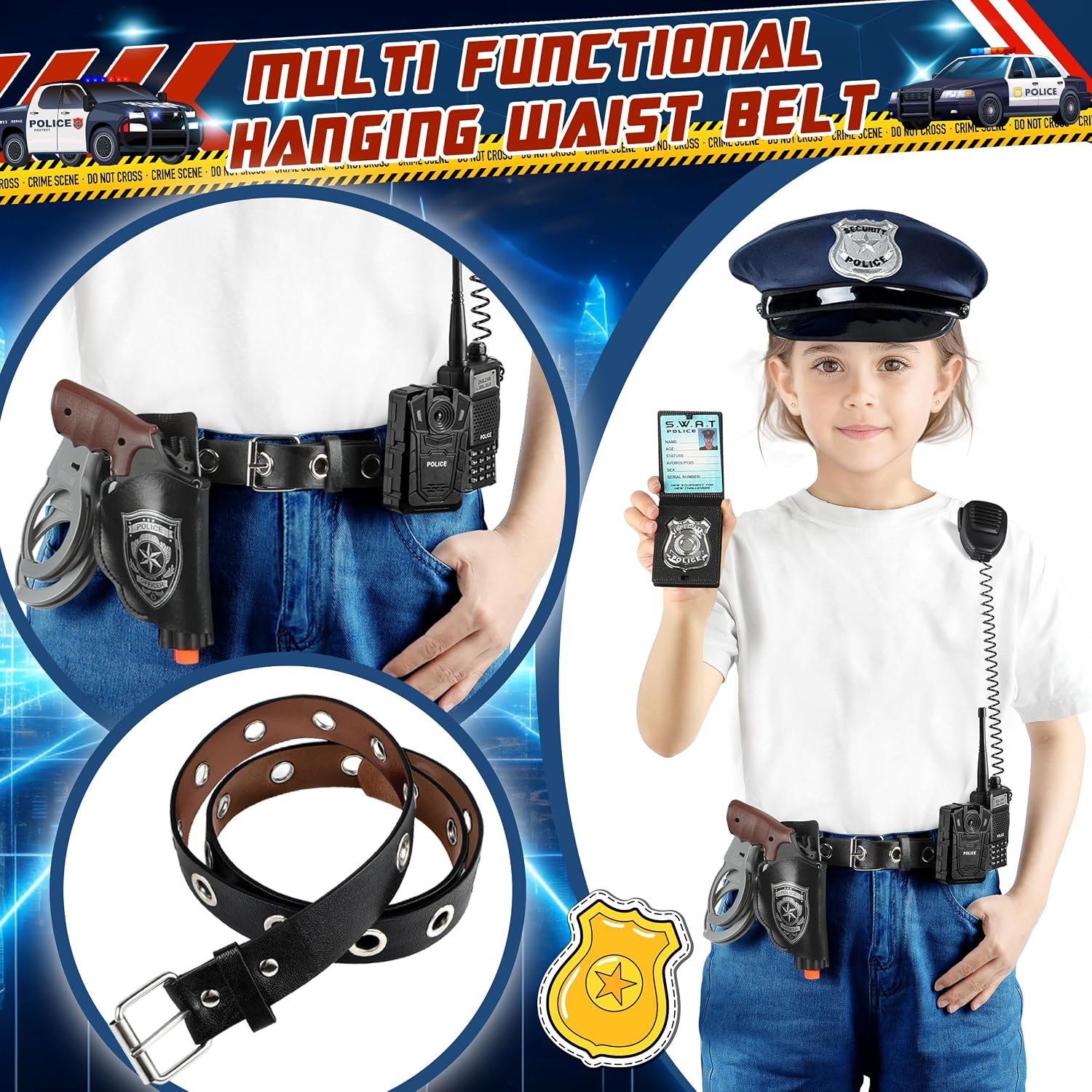 Detalle de Metemot 9-Piece Police Costume Accessory Set for Kids, Light-and-Sound Camera