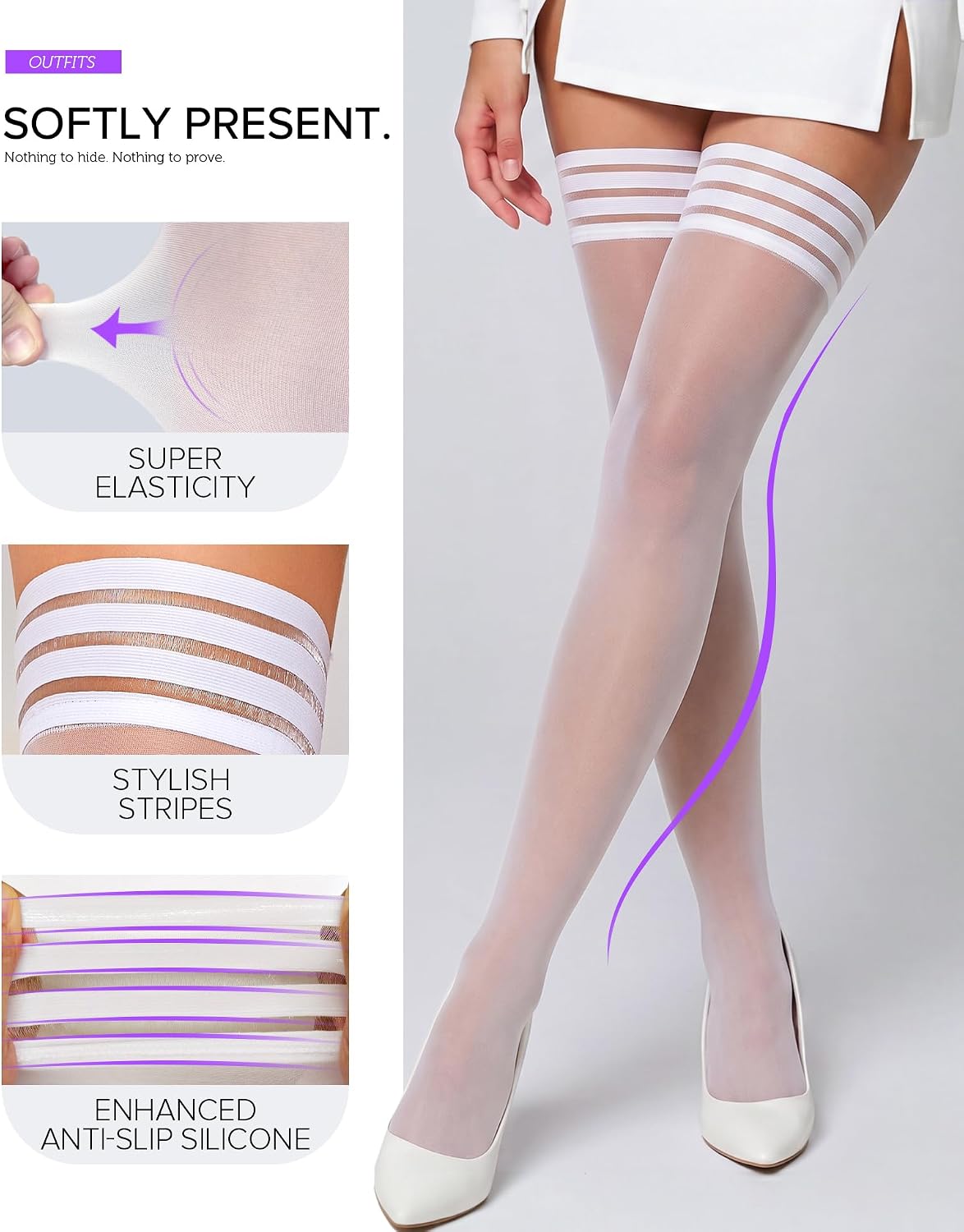 Thumbnail 2 de RSLOVE Lace Hold-Up Stockings for Women with Anti-Slip Silicone Bands